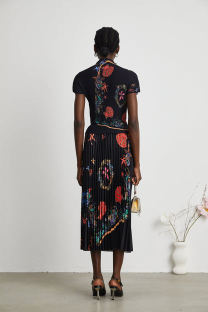 La Jardin Minuit — Printed knit top and pleated midi skirt