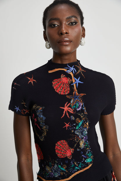 La Jardin Minuit — Printed knit top and pleated midi skirt