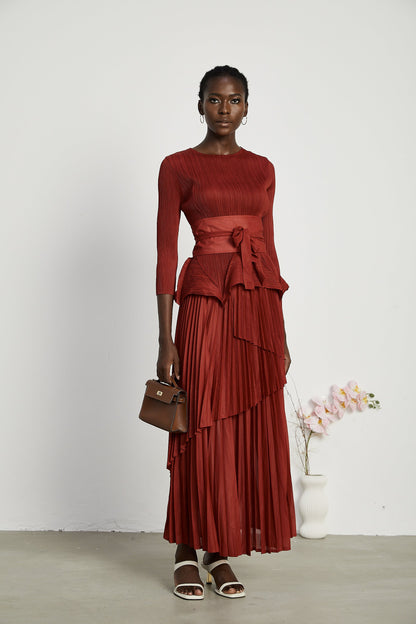 La Rouge Rythmée — Pleated bow-waist top and layered skirt
