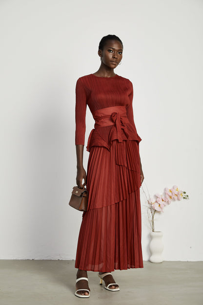 La Rouge Rythmée — Pleated bow-waist top and layered skirt