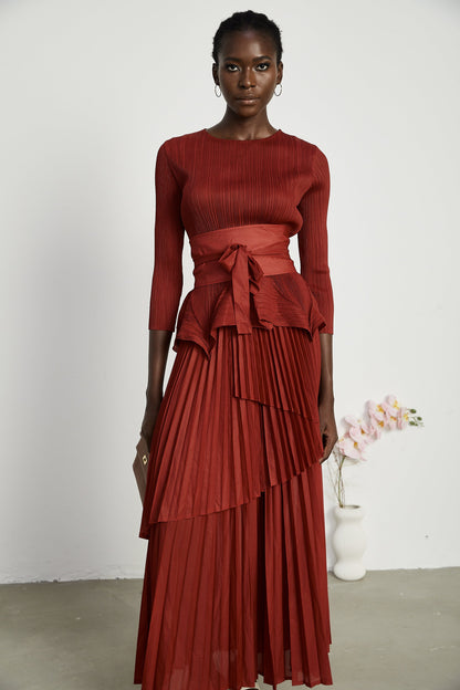 La Rouge Rythmée — Pleated bow-waist top and layered skirt