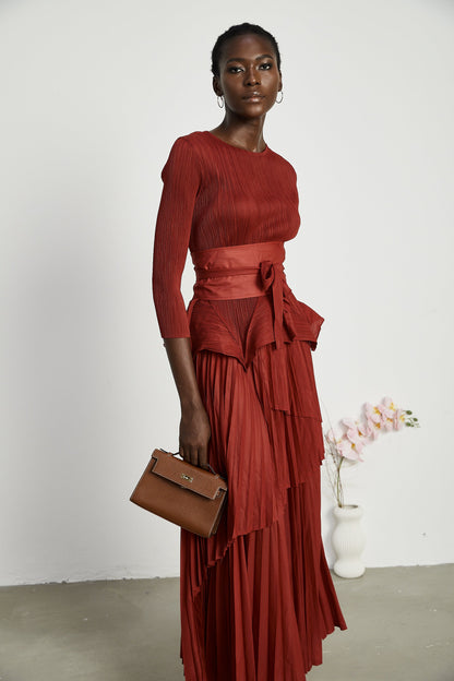 La Rouge Rythmée — Pleated bow-waist top and layered skirt