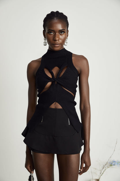 Le Nocturne — Ribbed cut-out twist top