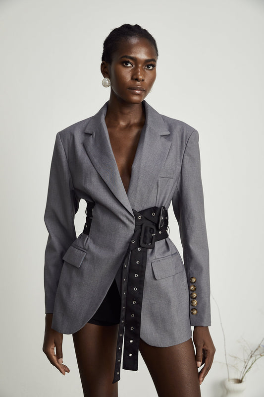 La Ceinture Structurée — Tailored blazer dress with statement belt