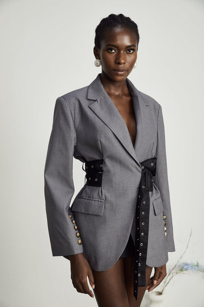 La Ceinture Structurée — Tailored blazer dress with statement belt