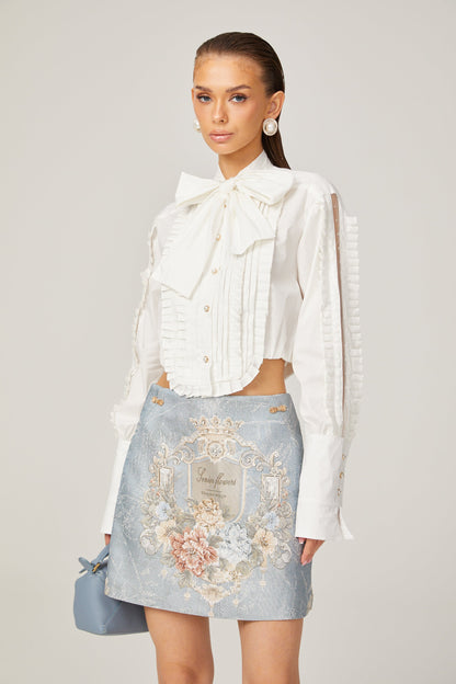 La Foulard Éthérée — Pleated scarf-collar cropped blouse