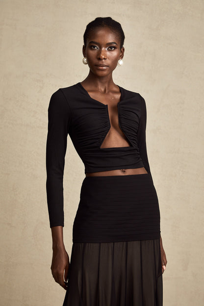 La Noir Drapée — Sculpted open-front top
