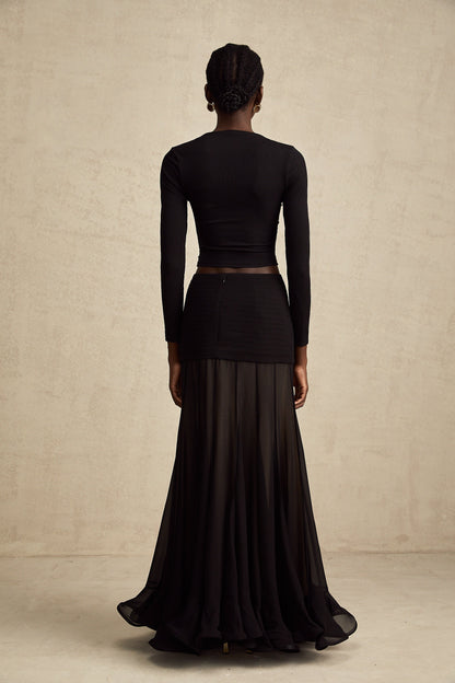 La Noir Drapée — Sculpted open-front top