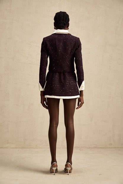 La Minuit — Sequin tweed cropped jacket and mini skirt