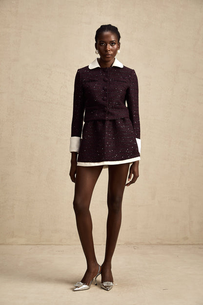 La Pourpre Éclatante — Cropped tweed jacket and mini skirt set