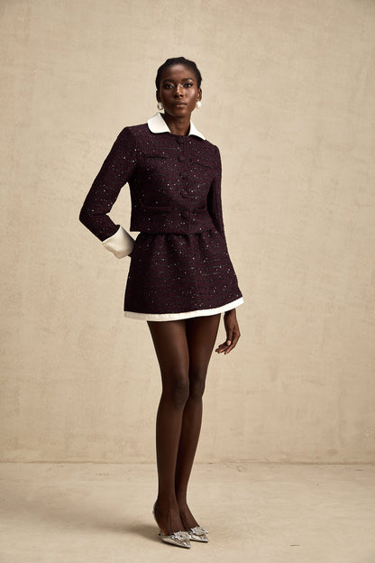 La Minuit — Sequin tweed cropped jacket and mini skirt