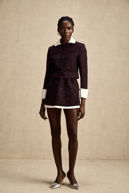 La Pourpre Éclatante — Cropped tweed jacket and mini skirt set