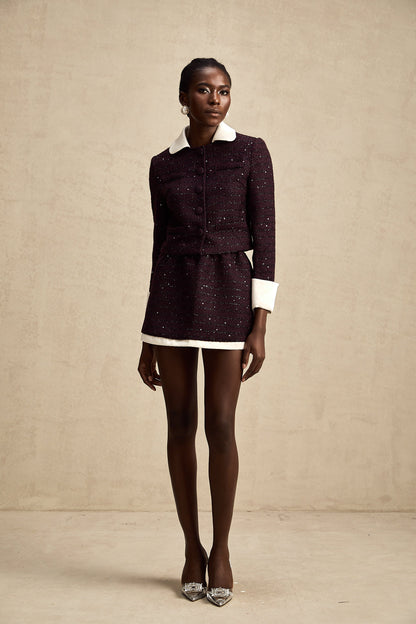 La Minuit — Sequin tweed cropped jacket and mini skirt