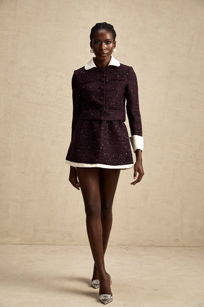 La Pourpre Éclatante — Cropped tweed jacket and mini skirt set