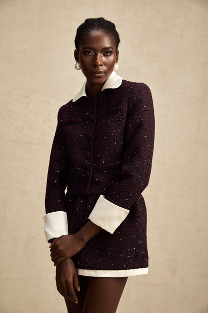La Pourpre Éclatante — Cropped tweed jacket and mini skirt set