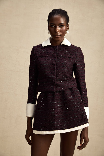 La Minuit — Sequin tweed cropped jacket and mini skirt