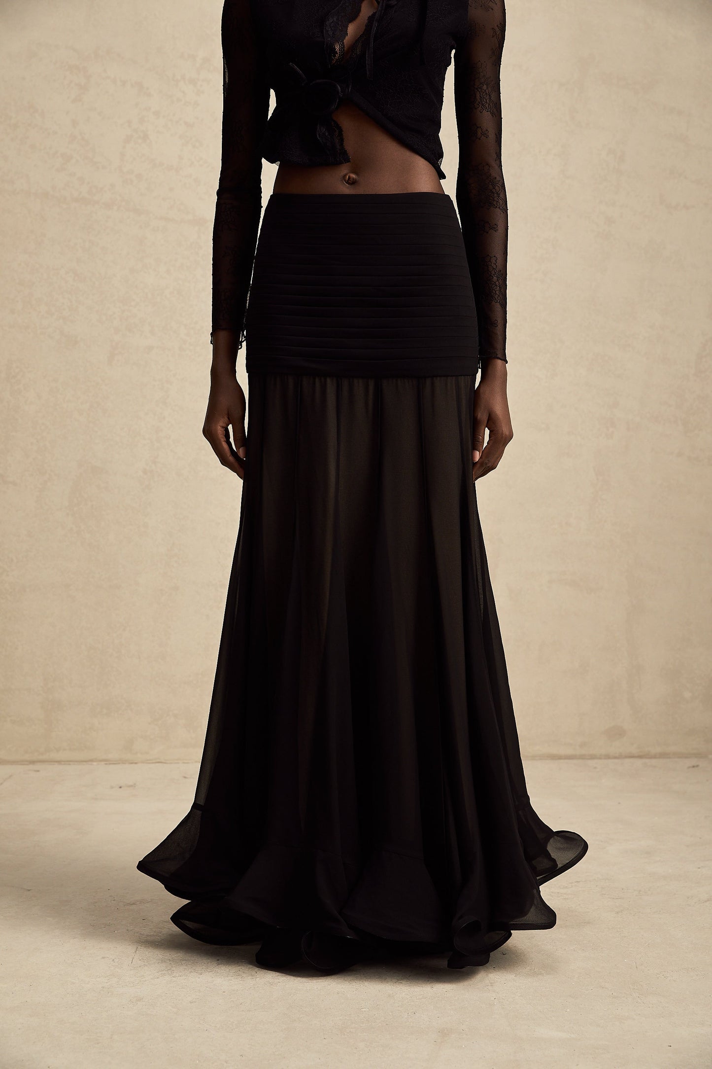 La Voilée — Pleated tulle ankle skirt
