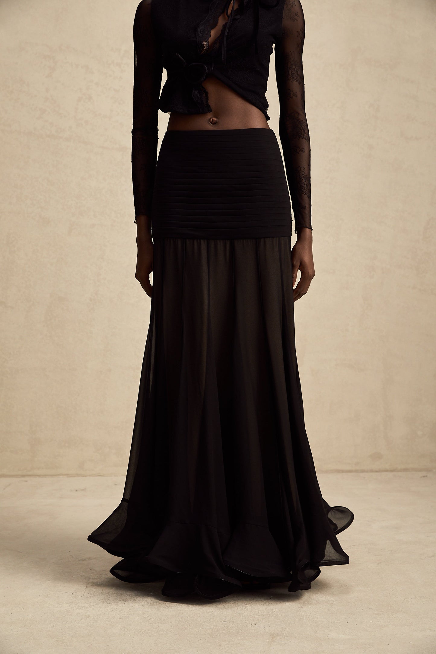 La Voilée — Pleated tulle ankle skirt