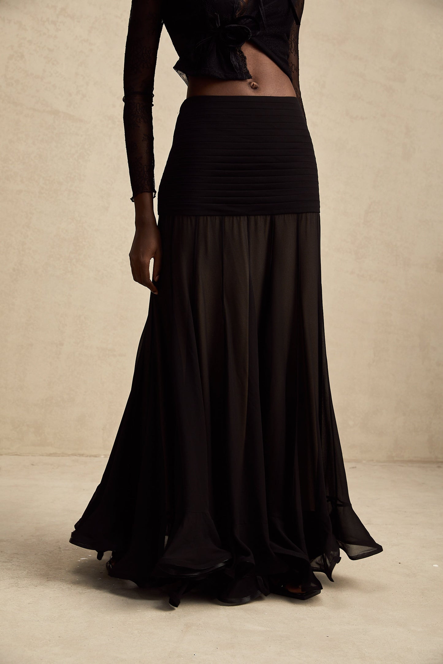 La Voilée — Pleated tulle ankle skirt