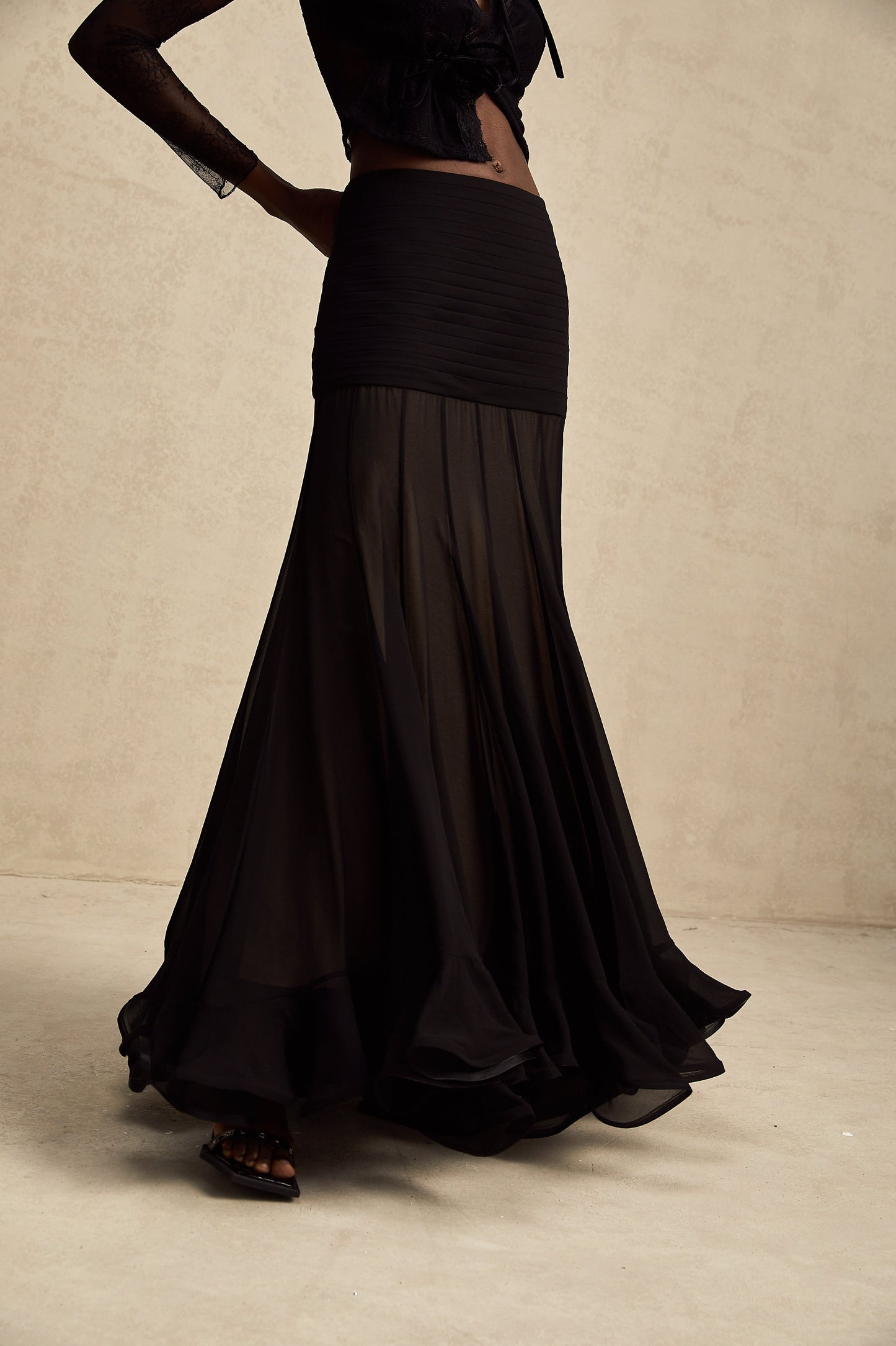 La Voilée — Pleated tulle ankle skirt