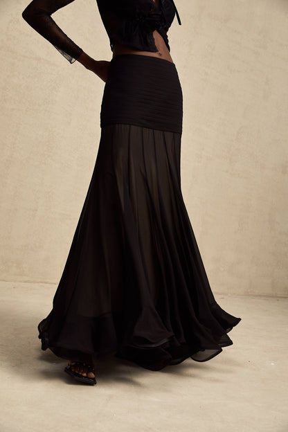 La Voilée — Pleated tulle ankle skirt
