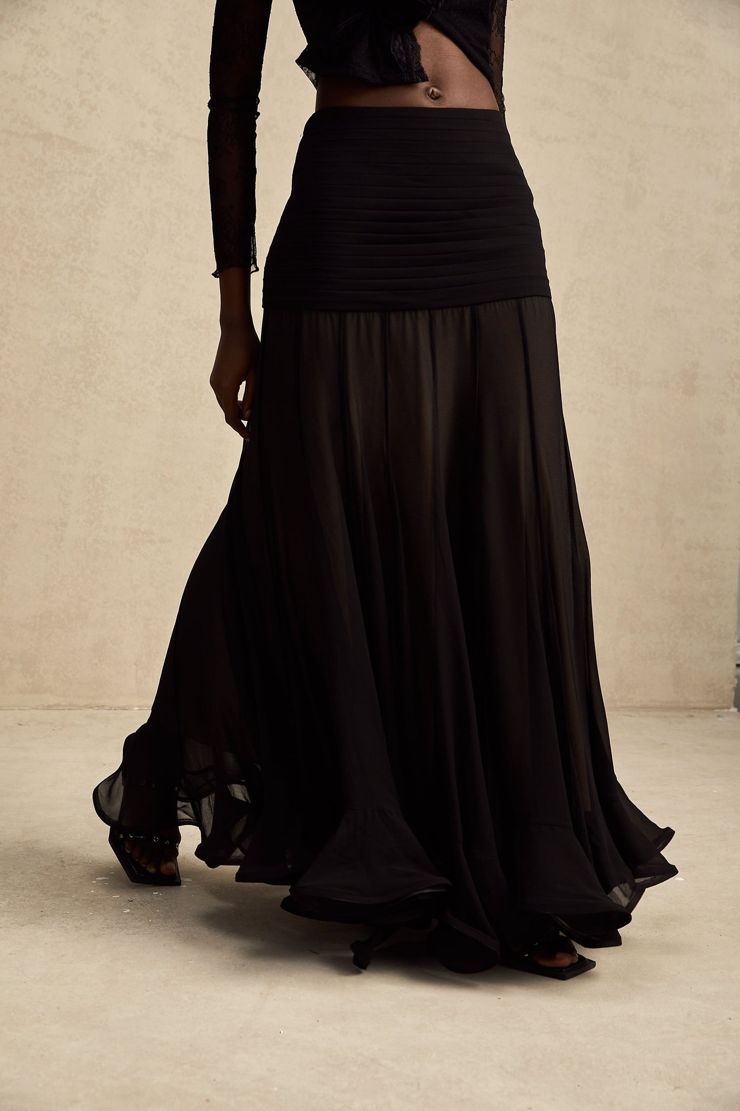 La Voilée — Pleated tulle ankle skirt