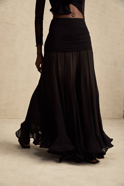 La Voilée — Pleated tulle ankle skirt