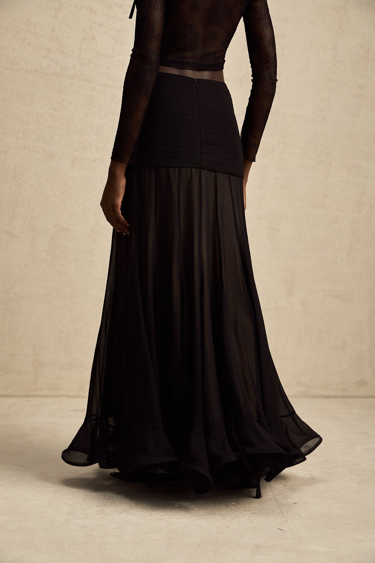 La Voilée — Pleated tulle ankle skirt