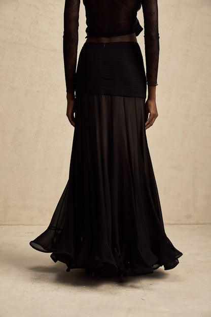 La Voilée — Pleated tulle ankle skirt