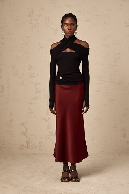 La Drapée Nocturne — Halterneck cut-out jersey top