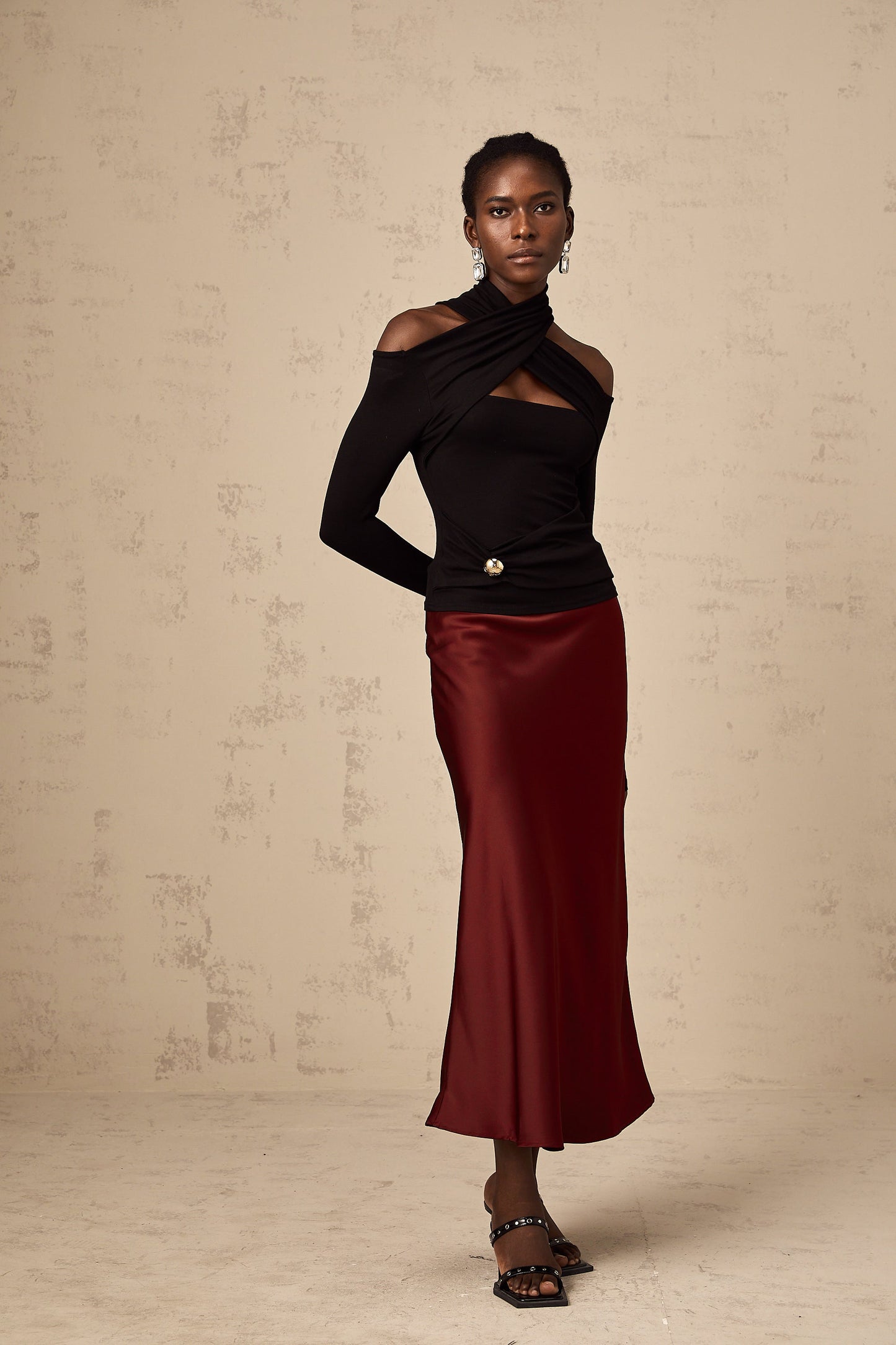 La Drapée Nocturne — Halterneck cut-out jersey top