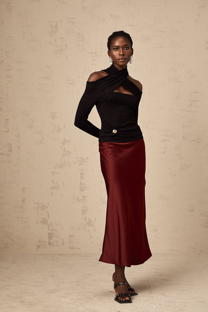 La Drapée Nocturne — Halterneck cut-out jersey top