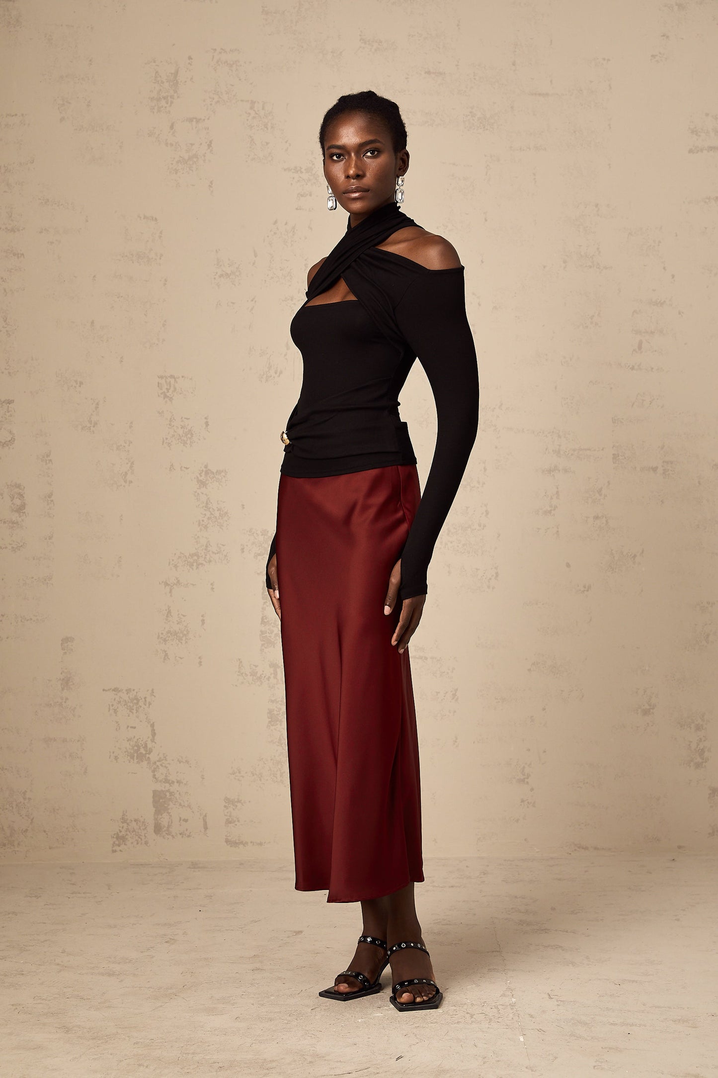 La Drapée Nocturne — Halterneck cut-out jersey top