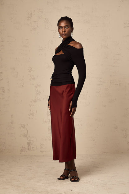 La Drapée Nocturne — Halterneck cut-out jersey top