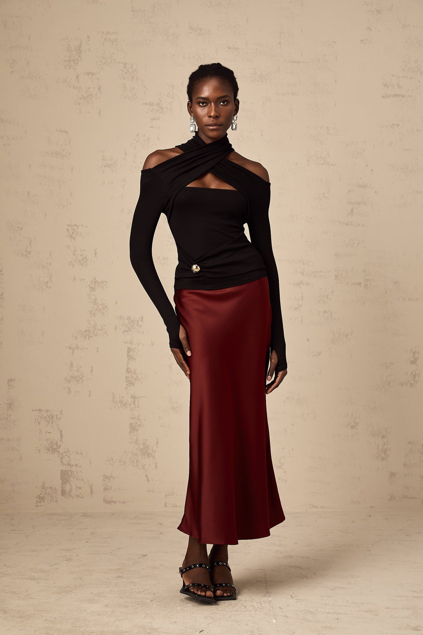 La Drapée Nocturne — Halterneck cut-out jersey top