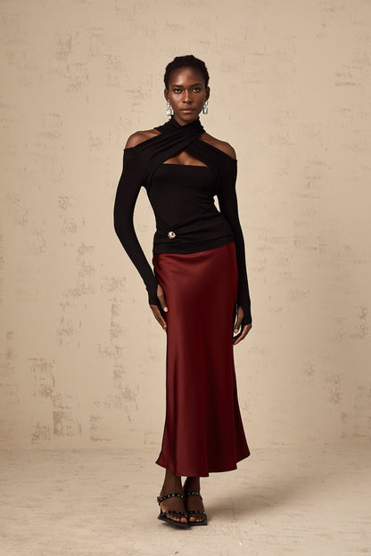 La Drapée Nocturne — Halterneck cut-out jersey top