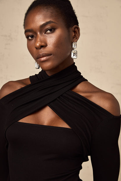 La Drapée Nocturne — Halterneck cut-out jersey top