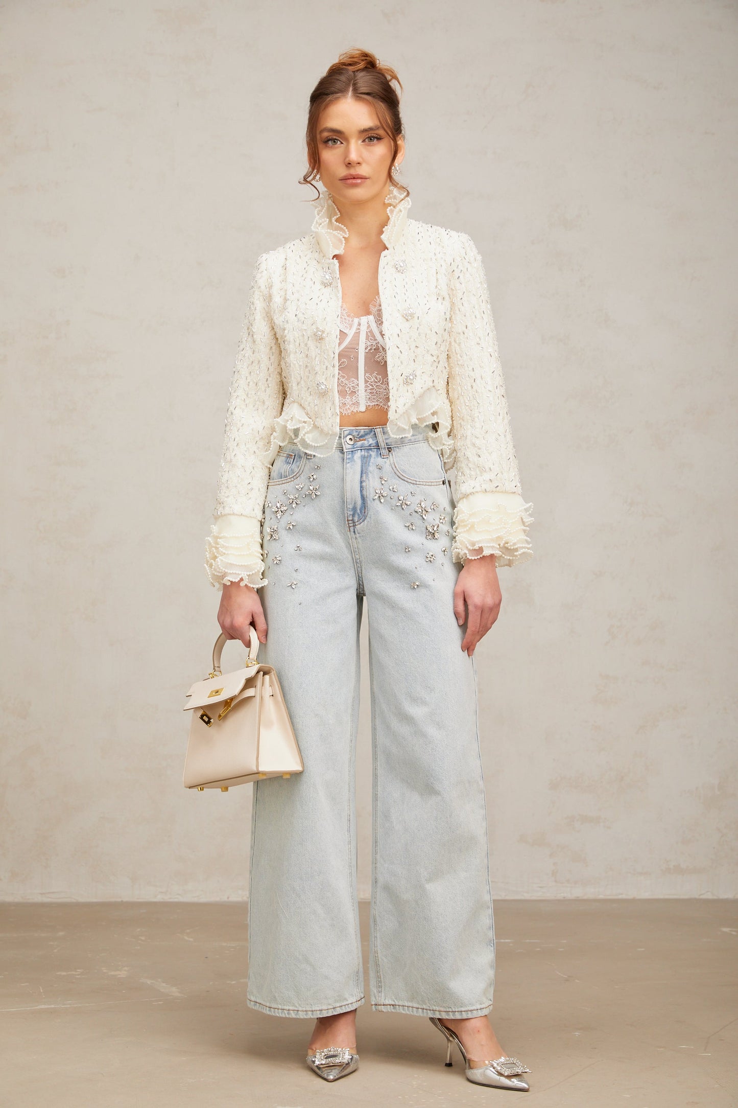 La Perle Éthérée — Pearl-embellished cropped jacket