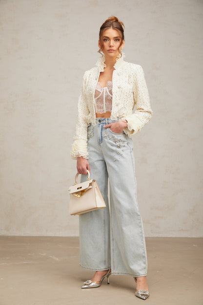 La Perle Éthérée — Pearl-embellished cropped jacket