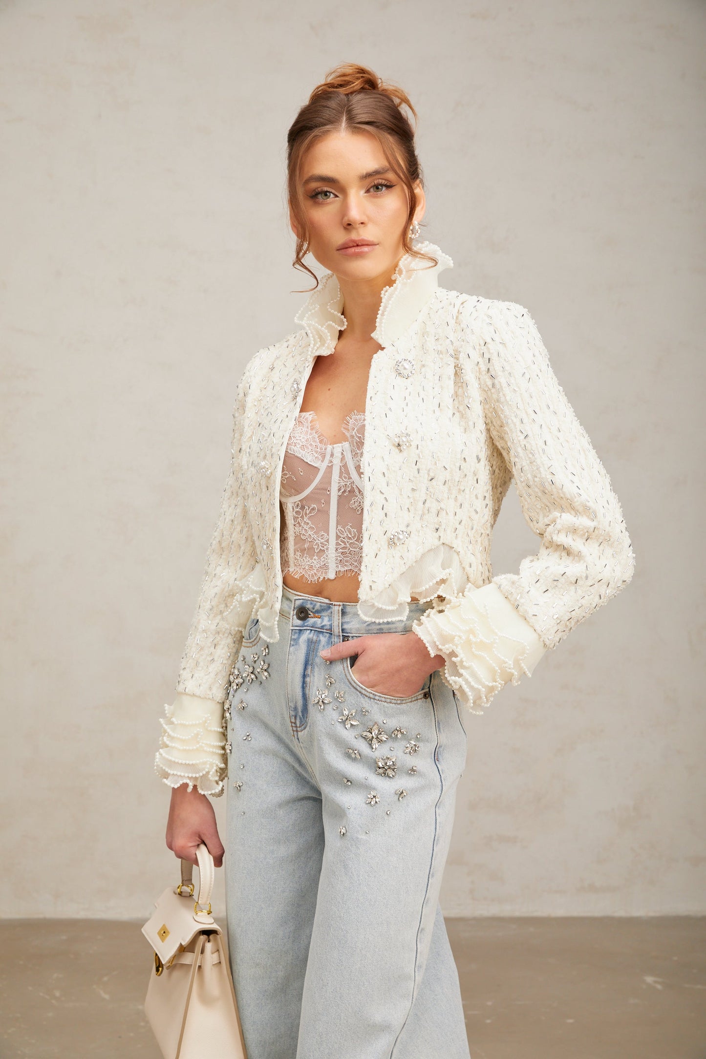 La Perle Éthérée — Pearl-embellished cropped jacket