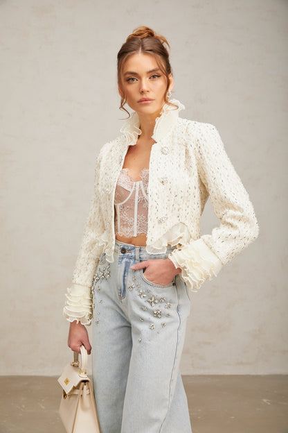 La Perle Éthérée — Pearl-embellished cropped jacket