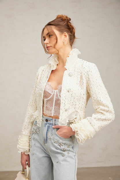 La Perle Éthérée — Pearl-embellished cropped jacket
