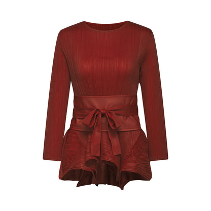 La Rouge Rythmée — Pleated bow-waist top and layered skirt