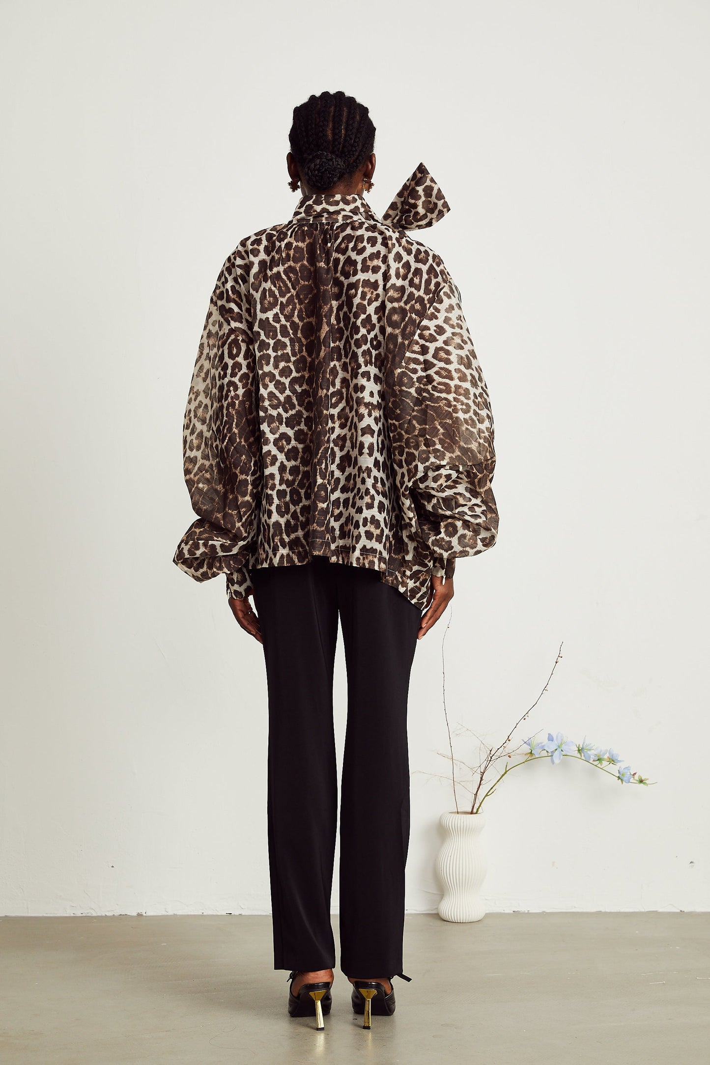 La Fauve — Leopard silk-touch blouse with scarf tie