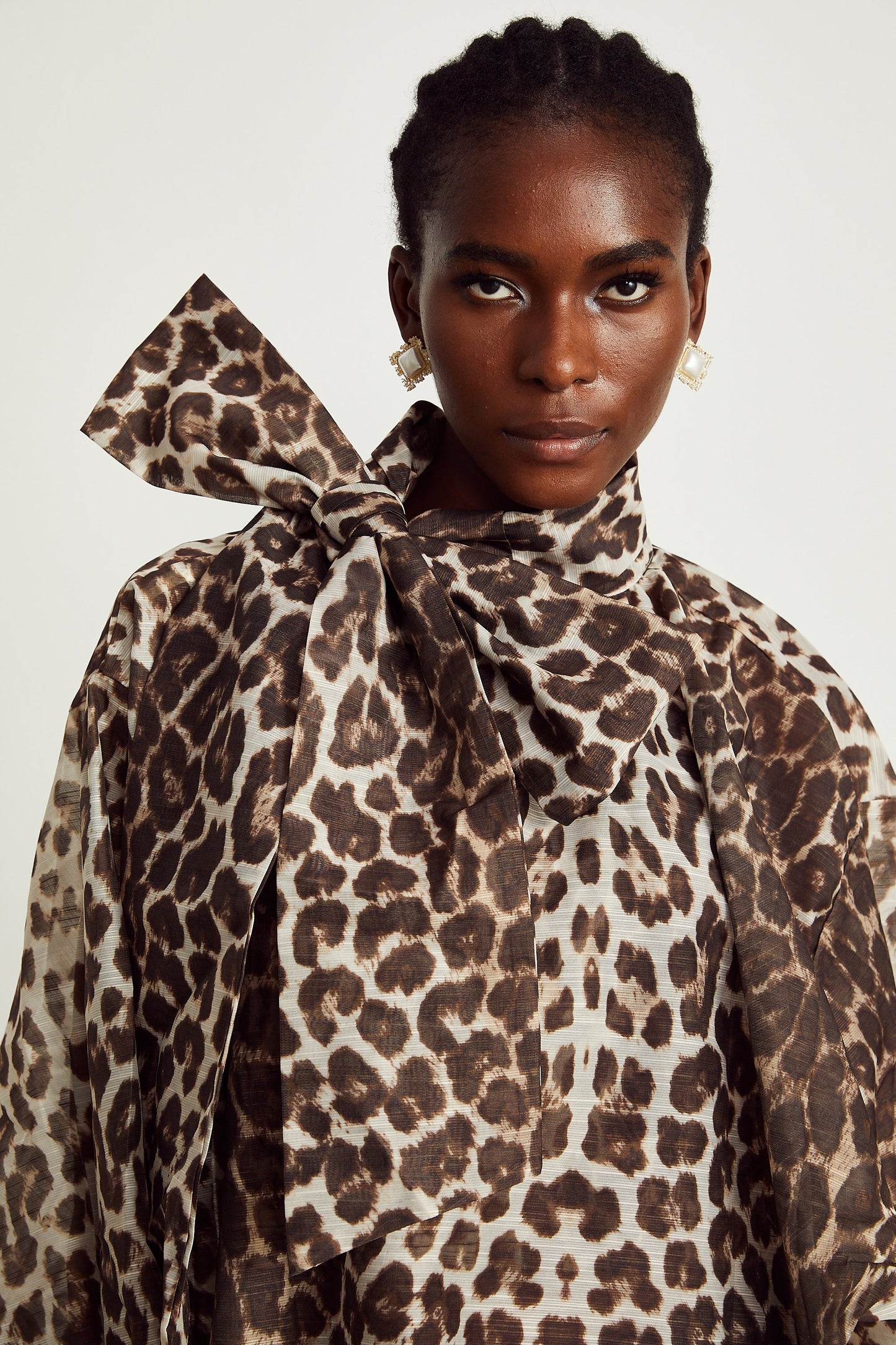 La Fauve — Leopard silk-touch blouse with scarf tie