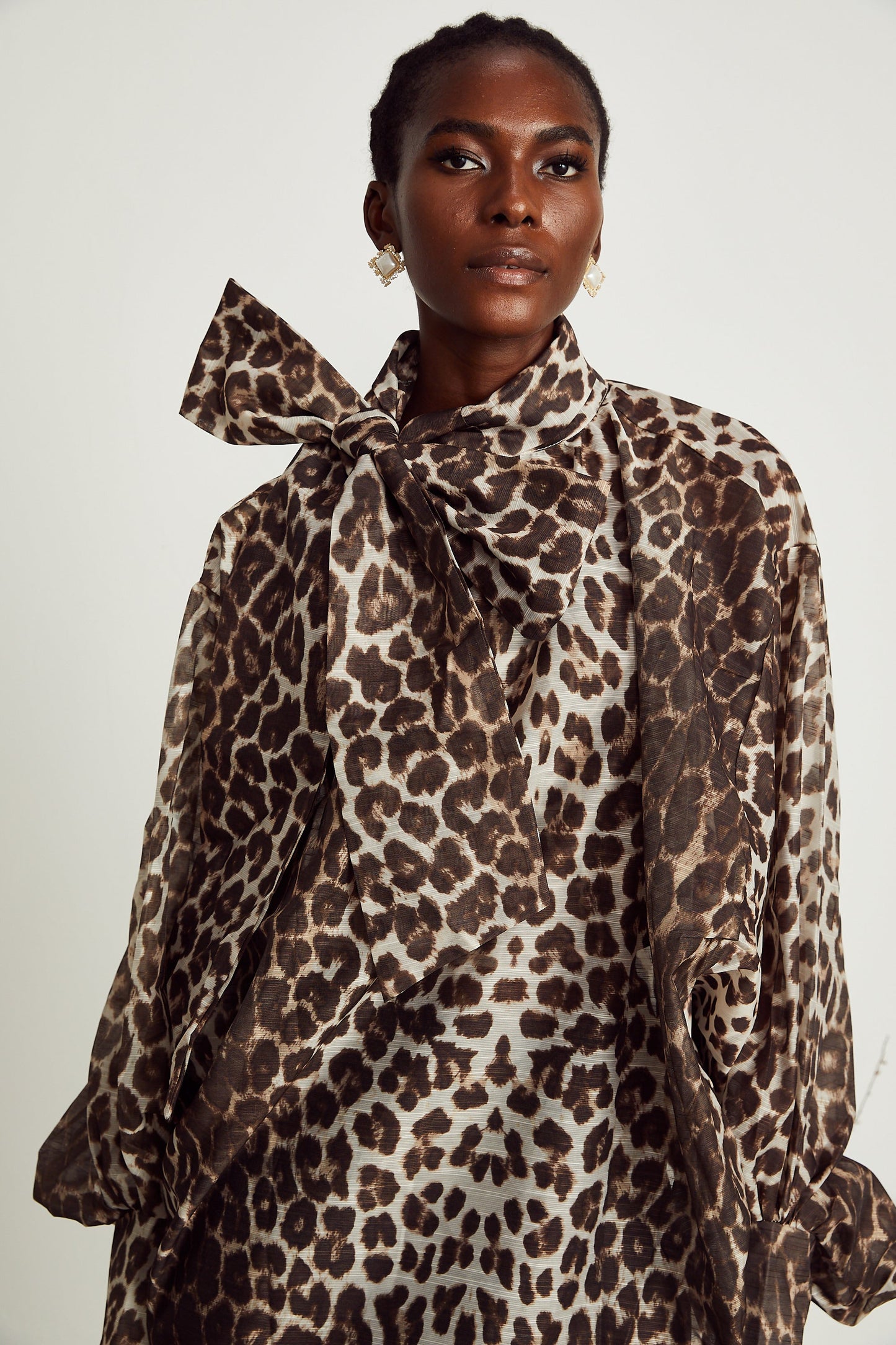 La Fauve — Leopard silk-touch blouse with scarf tie