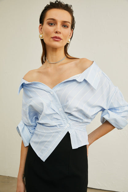 La Rayure Déstructurée — Off-shoulder striped cropped blouse