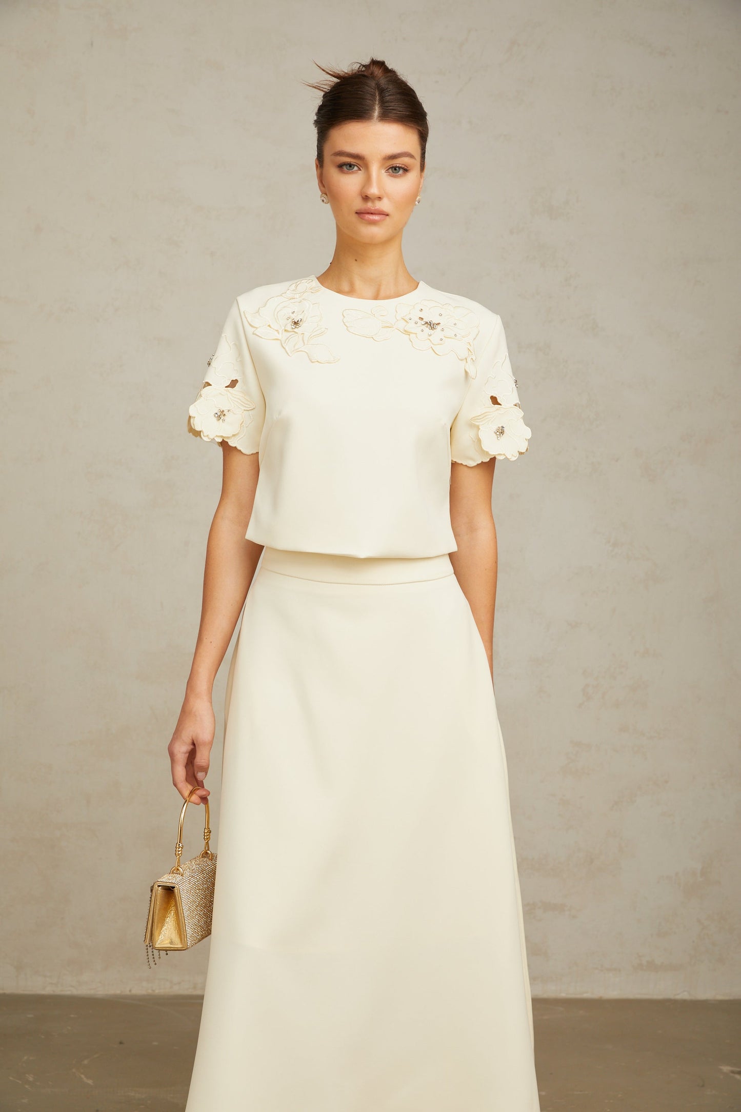 La Pétale Élégante — Embellished petal top and A-line skirt