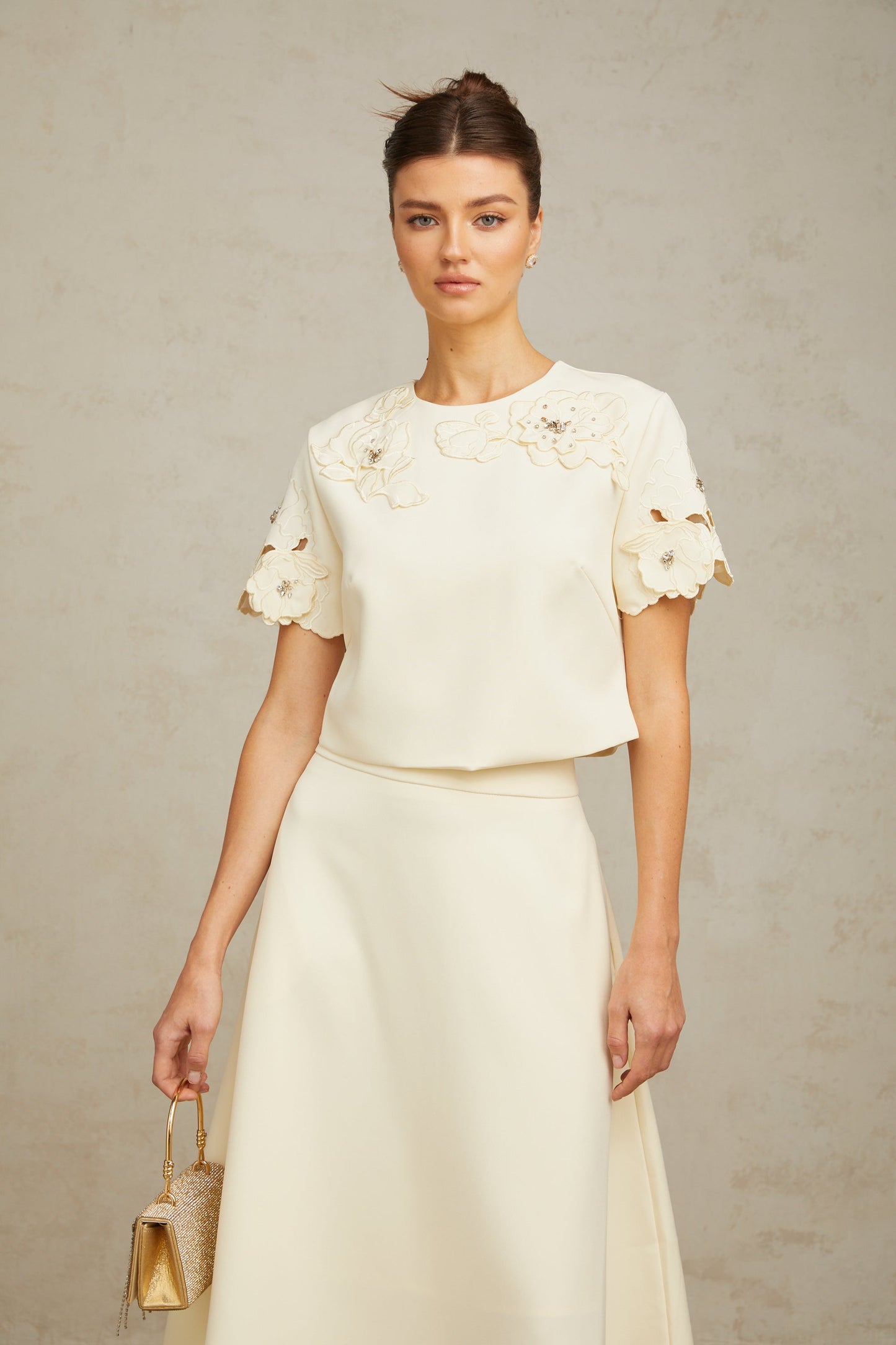 La Pétale Élégante — Embellished petal top and A-line skirt