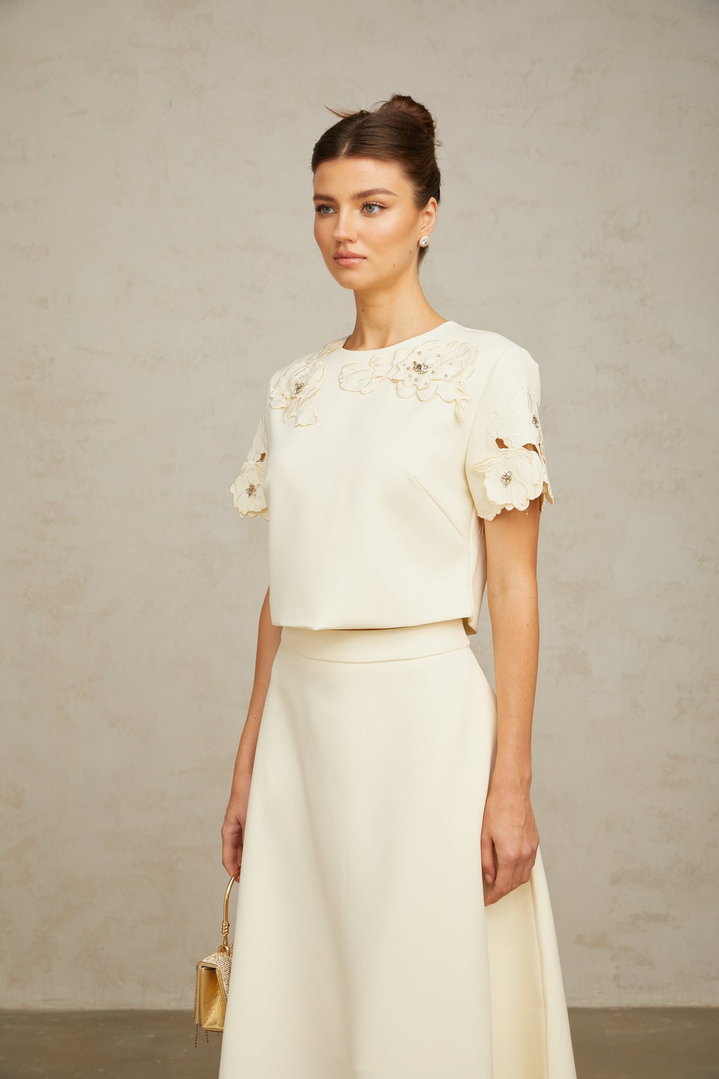 La Pétale Élégante — Embellished petal top and A-line skirt